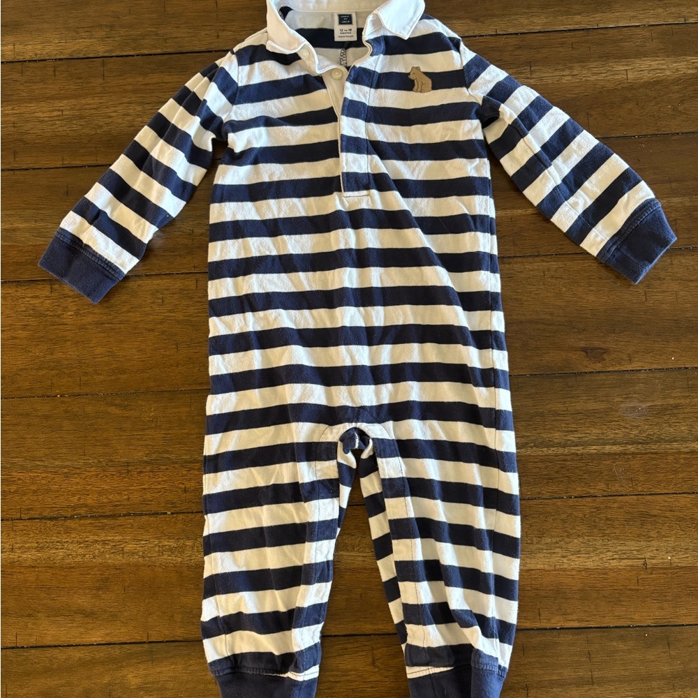 Janie and Jack Striped Navy and White Collared One Piece - Size 12-18 months